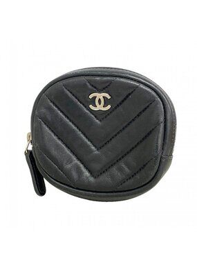 Chanel Coin Case Stitch Lambskin Black Silver
